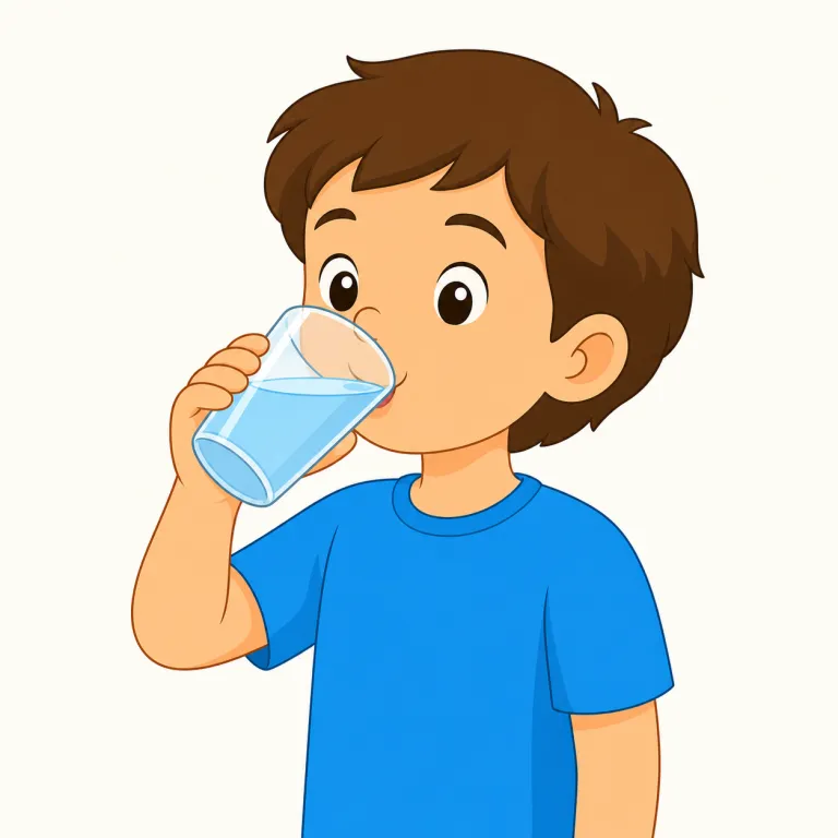drink（飲む・動詞）の覚え方イラスト — drink は「飲み物そのもの」ではなく、体の中へ液体を入れる動きを言うと考えると使い分けやすいです