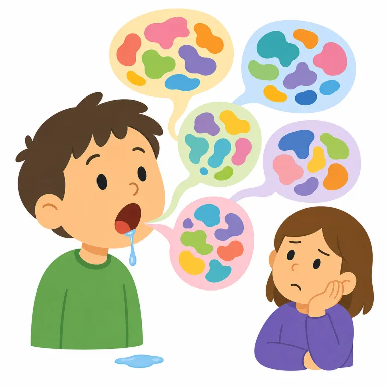 drivel（よだれを垂らす、くだらないことをだらだら言う・verb）の覚え方イラスト