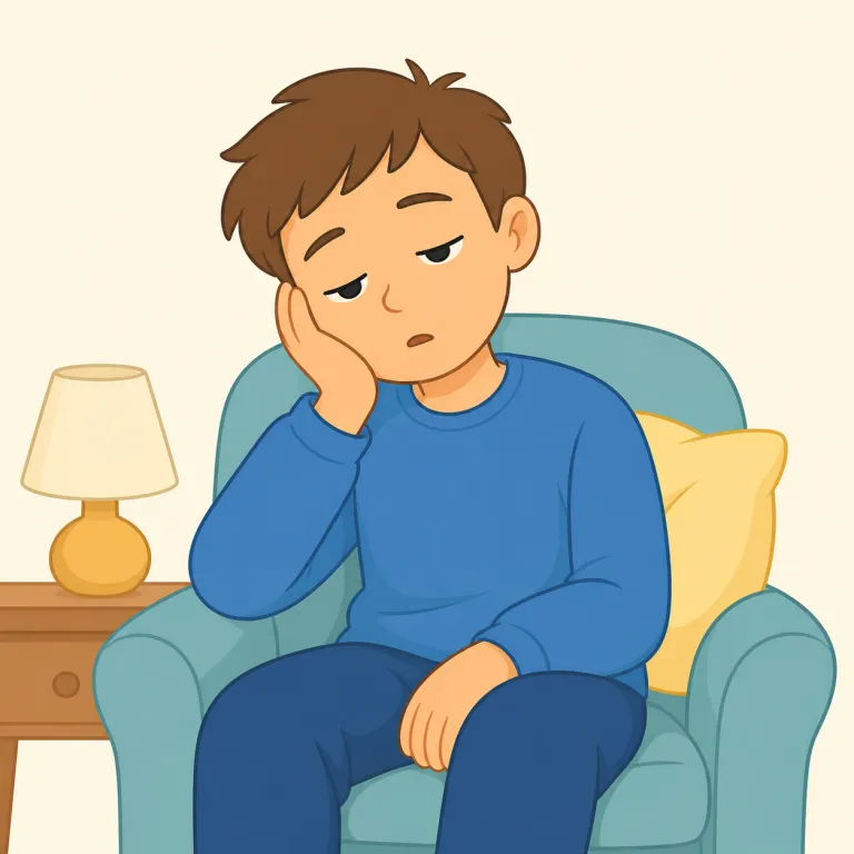 drowsy（眠い・形容詞）の覚え方イラスト — drowsy は、人が眠気でぼんやりし、注意力や反応が落ちた状態を表します