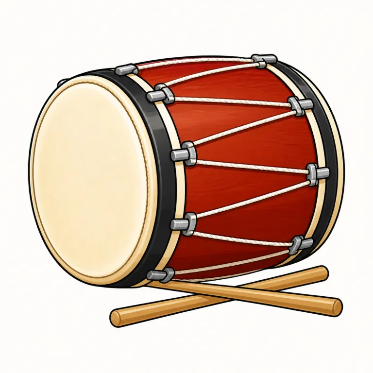 drum（太鼓・名詞）の覚え方イラスト — まず基本の drum＝「太鼓」を思い出すと、この語の核は「ずんとした円筒形」