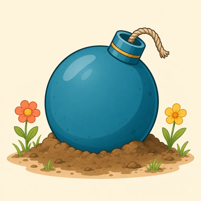dud（不発弾・名詞）の覚え方イラスト — dud は「期待された働きをしない物」を表す語で、爆弾について使うと「不発弾」になる