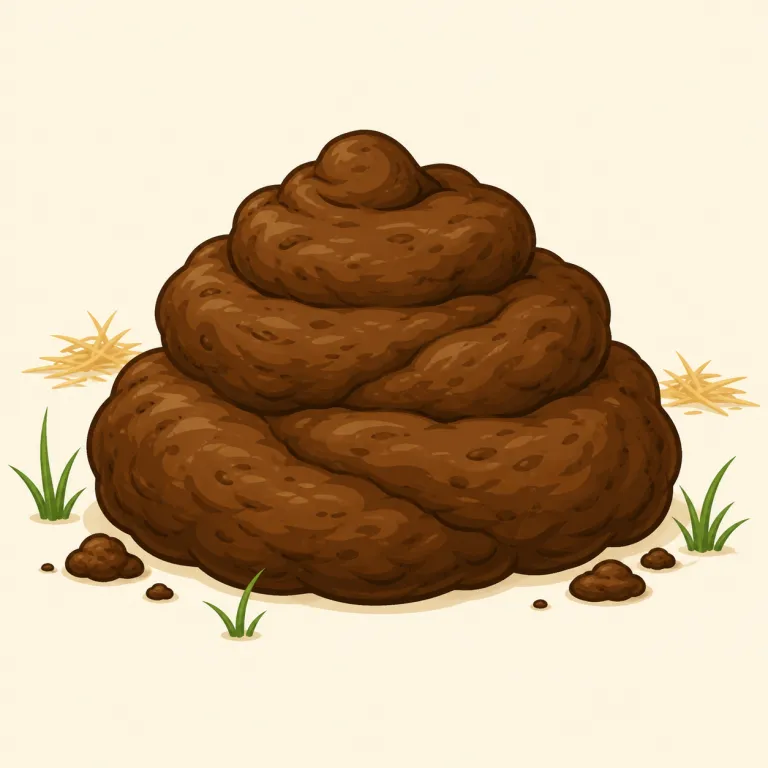 dung（糞・名詞）の覚え方イラスト — dung は主に牛・馬など動物の「糞」を指す名詞で、cow dung（牛糞）、animal dung（動物の糞）、dung heap（糞の山）が典型表現