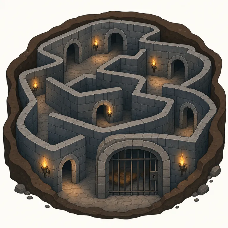 dungeon（ダンジョン、迷宮・noun）の覚え方イラスト
