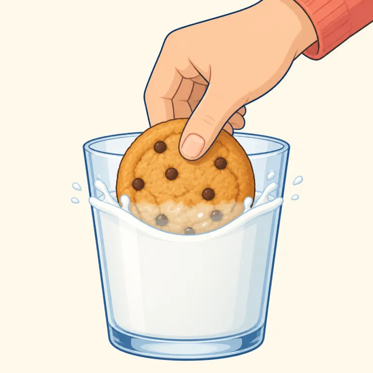 dunk（浸す・動詞）の覚え方イラスト — dunk は物を液体へ短時間「どぼん」と入れる動作を表す