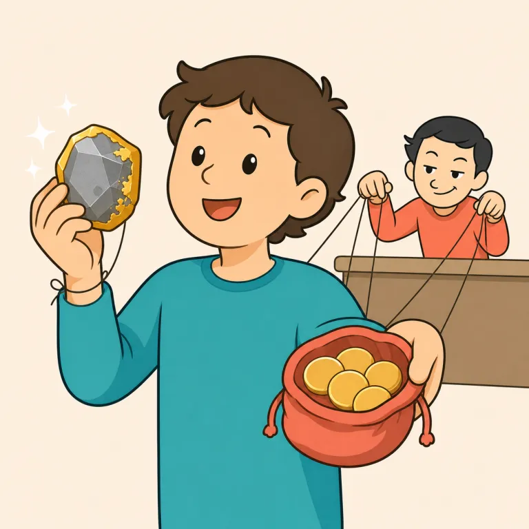 dupe（カモ・名詞）の覚え方イラスト — dupe は「だまされる人」、つまり詐欺の「カモ」を指す