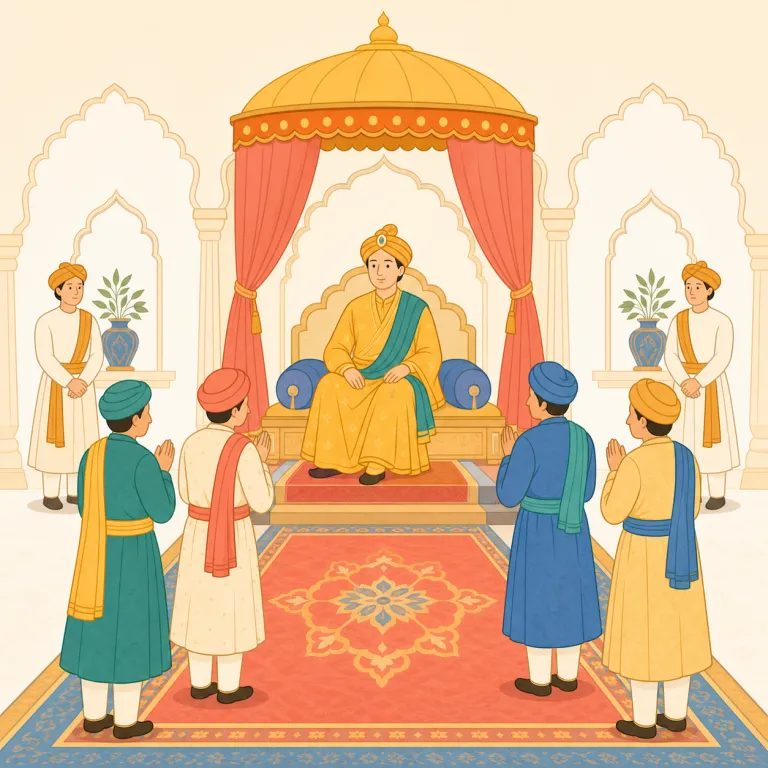 durbar（宮廷集会・名詞）の覚え方イラスト — durbar は普通の meeting や assembly ではなく、南アジアの王侯・君主の court で開かれる儀礼的な集会を指す歴史語として覚えるとよいです
