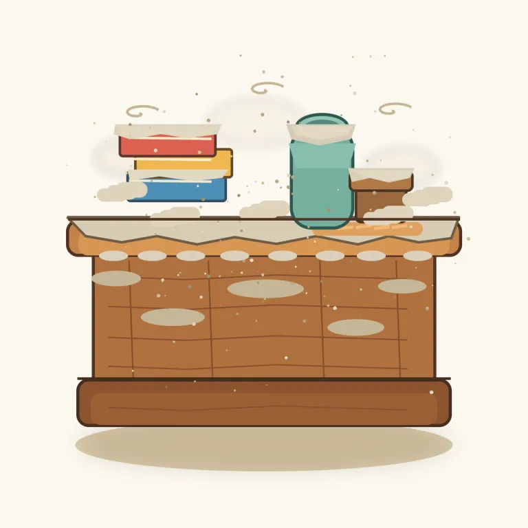dusty（ほこりっぽい・形容詞）の覚え方イラスト — dust を知っていれば dusty はかなり取りやすい語です