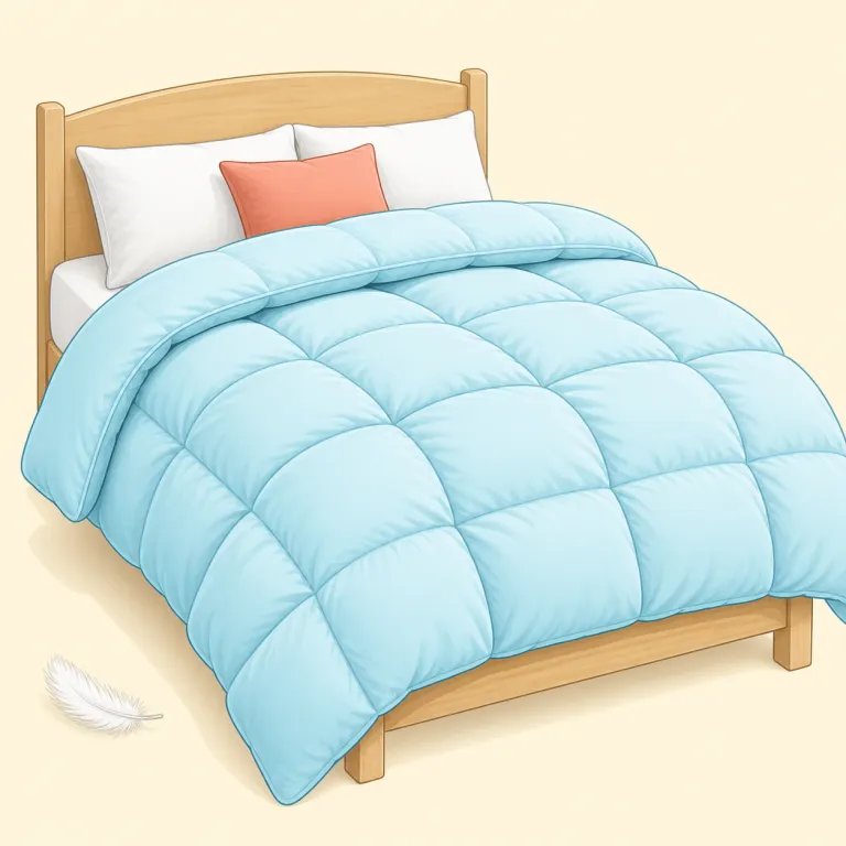 duvet（掛け布団・名詞）の覚え方イラスト — duvet は duvet cover「掛け布団カバー」という組み合わせで覚えると使い方が見えやすい語です