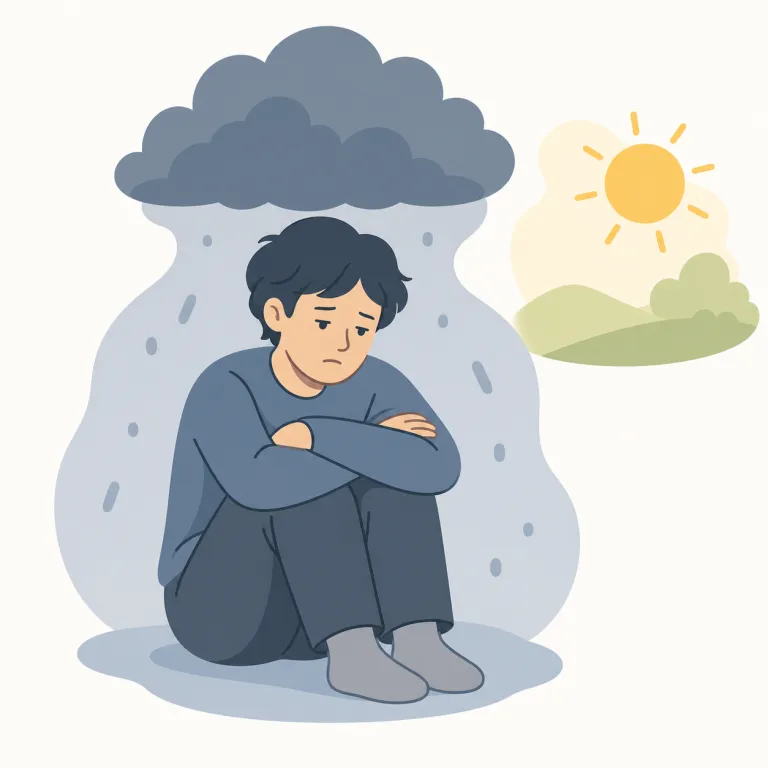 dysphoric（不快な、気分がふさぐ・形容詞）の覚え方イラスト — まず対義語の euphoric「多幸感のある」とセットで覚えると定着しやすいです