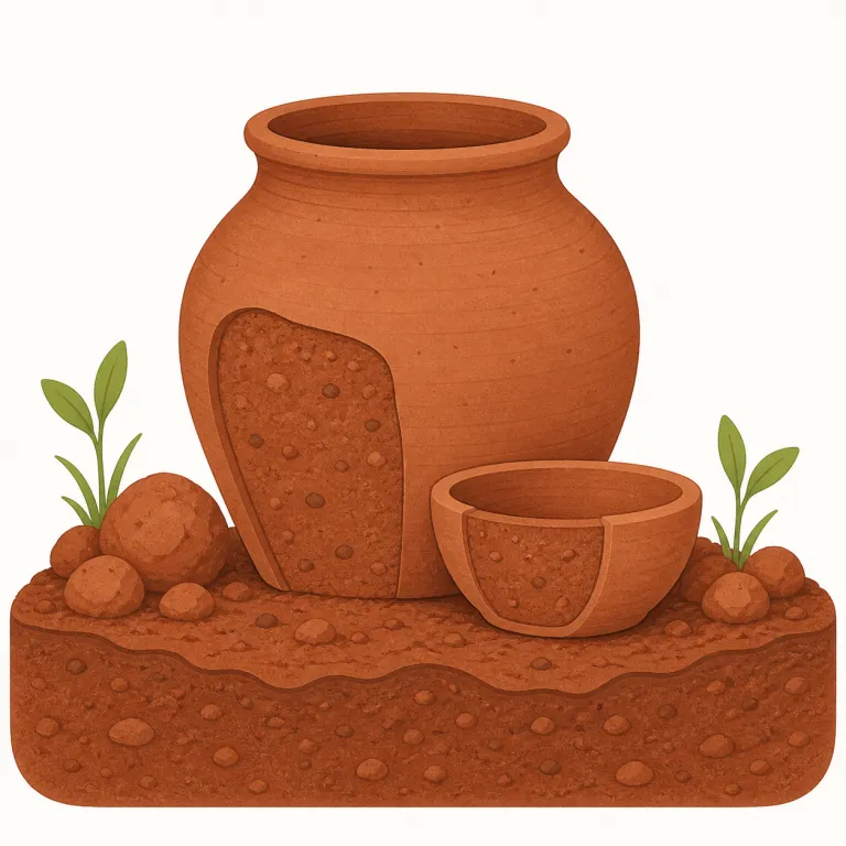 earthen（土製の・形容詞）の覚え方イラスト — earth を知っていれば、まず「土・地面のもの」という芯を置ける