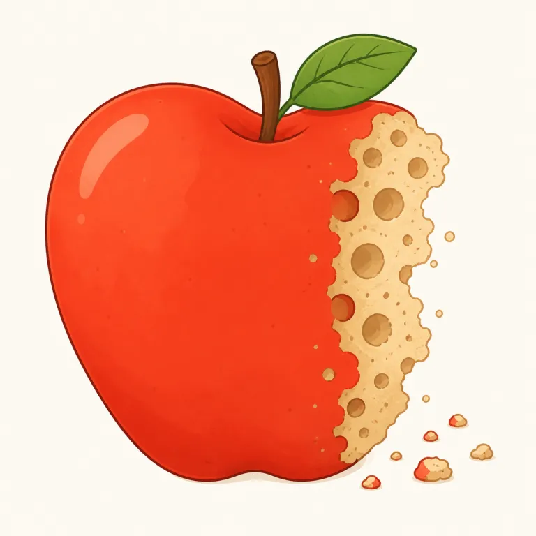 eat away（むしばむ・句動詞）の覚え方イラスト — まず eat を文字どおり「食べる」で捉えると覚えやすいです