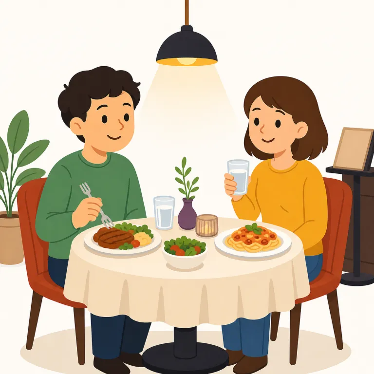 eat out（外食する・句動詞）の覚え方イラスト — まず基本の eat を土台にし、out は「外へ」