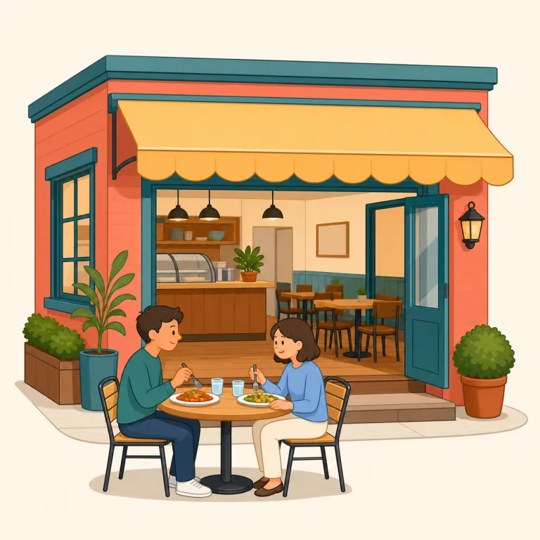 eatery（飲食店・名詞）の覚え方イラスト — eat がそのまま見えるので、まず「食べることに関係する場所」と取ると覚えやすいです