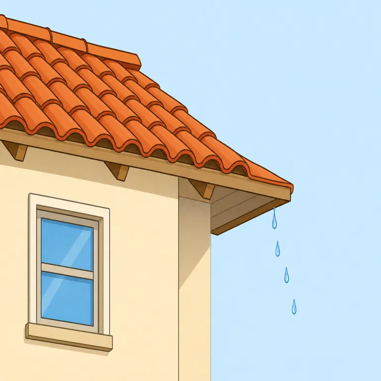 eave（軒・名詞）の覚え方イラスト — まず「under the eaves（軒下で）」という場面で覚えると定着しやすいです