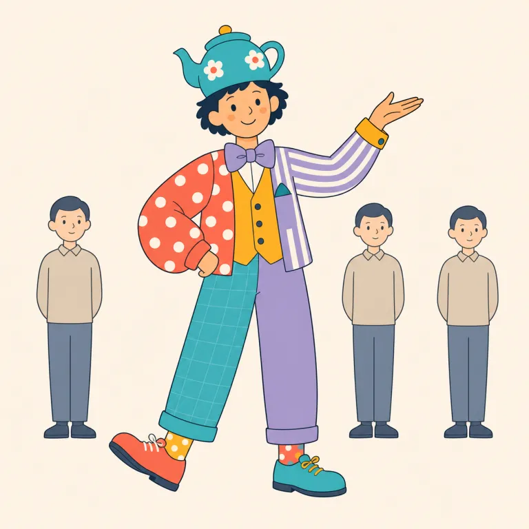 eccentricity（風変わりさ、奇行・名詞）の覚え方イラスト — 「中心から少し外れている人」を思い浮かべましょう