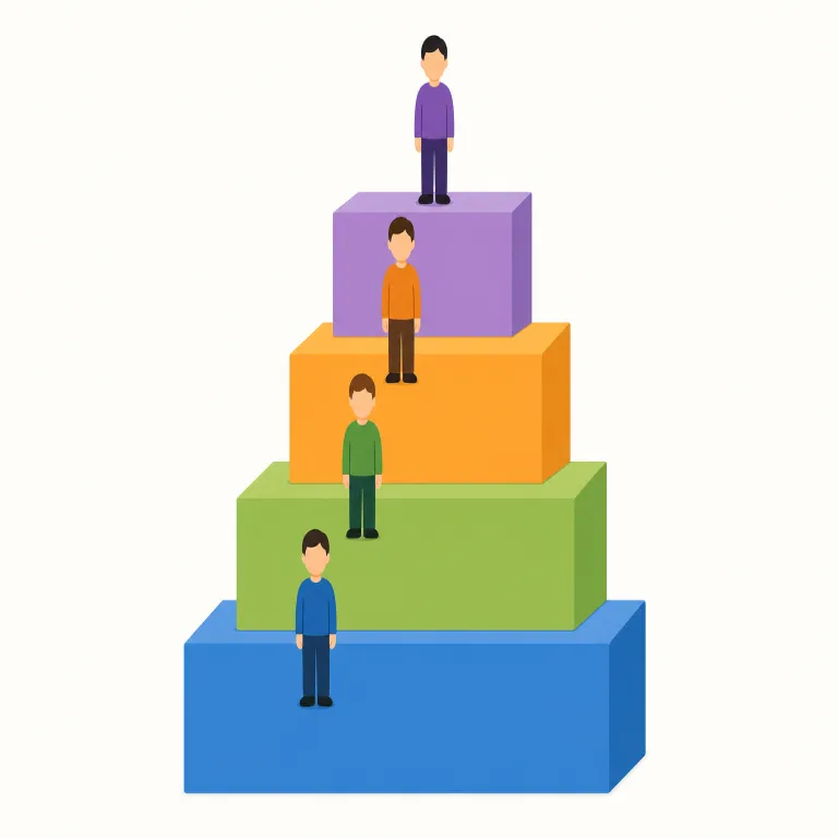 echelon（階層・名詞）の覚え方イラスト — まずは level, tier, rank に近い語として覚えると入りやすいです