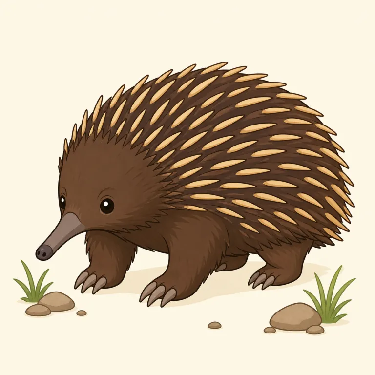 echidna（ハリモグラ・名詞）の覚え方イラスト — この意味の echidna は、神話名のエキドナではなく、オーストラリアなどにいるハリモグラを指します