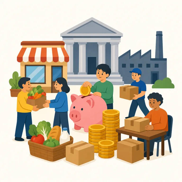 economy（経済・名詞）の覚え方イラスト — the economy と冠詞つきで出たら、まず「その国・地域の経済状況」と読む