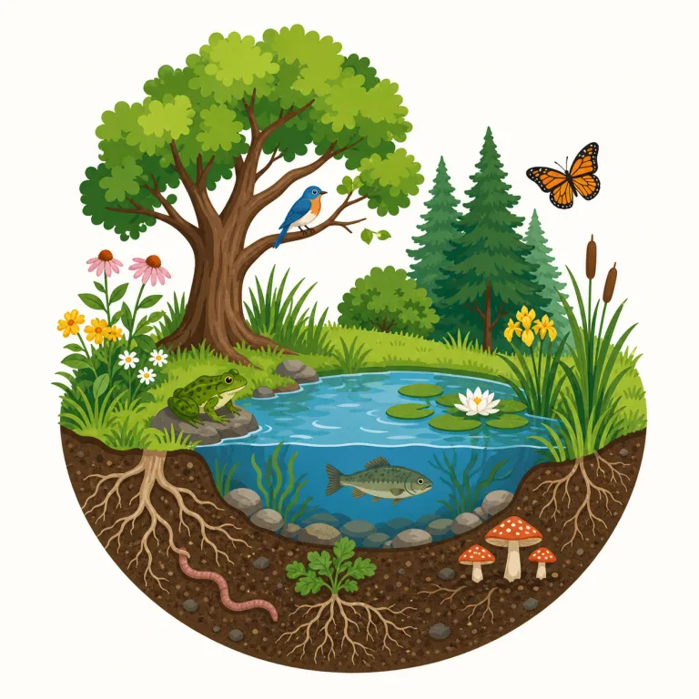 ecosystem（生態系・名詞）の覚え方イラスト — ecosystem は system を軸に覚えると残りやすい語です