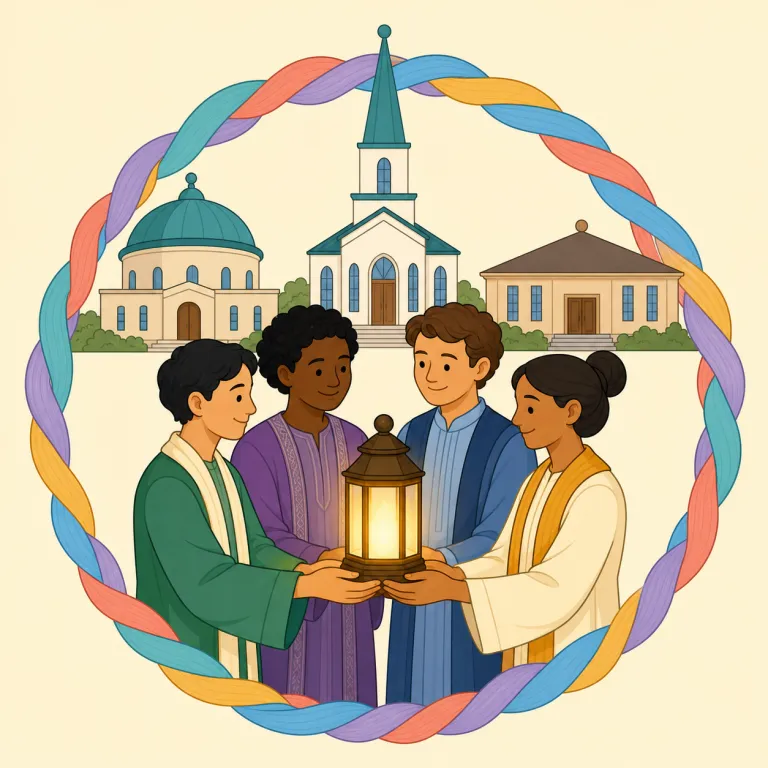 ecumenical（エキュメニカルな・形容詞）の覚え方イラスト — `ecumenical` は日常語ではなく、宗教文脈に限定して覚えると整理しやすい