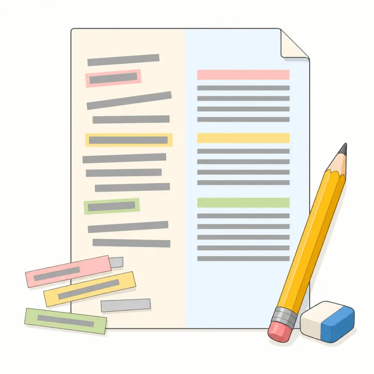 editing（編集・名詞）の覚え方イラスト — この「編集」は、editing の校訂、つまり文章の誤りや表現を直す作業とは別に、映像、写真、記事素材などを選び、切り、並べ替えて作品や媒体として仕上げる意味で覚えます