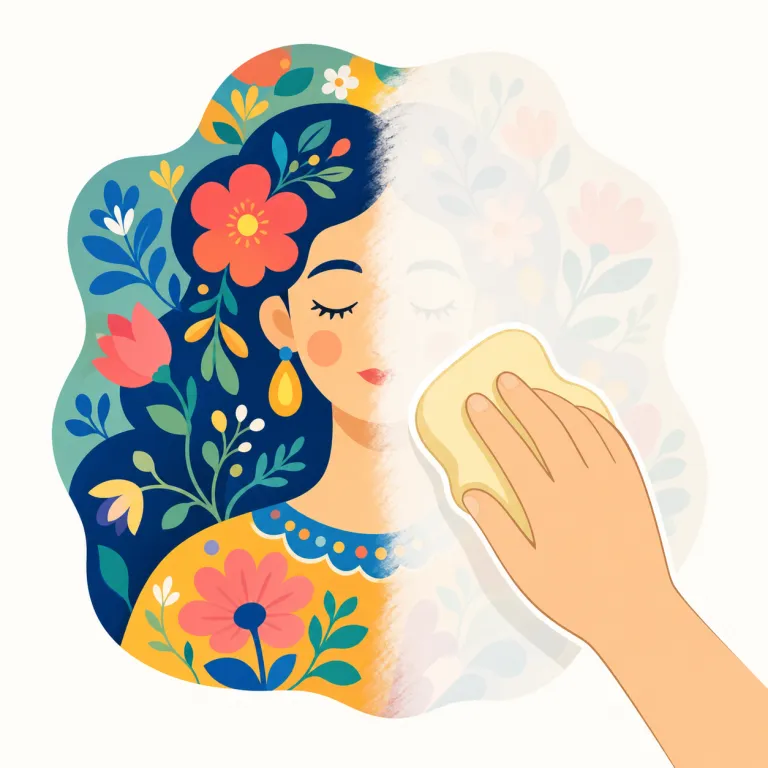 effacing（消し去る/消す・動詞）の覚え方イラスト — efface は face「顔・表面」を手がかりに、「表面から見えるものを取り去る」と覚える