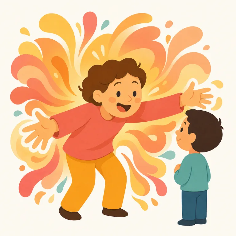 effusive（熱烈な・形容詞）の覚え方イラスト — effusive は、感情が内にあるだけでなく外にどっと出るタイプの形容詞として覚えると残りやすいです