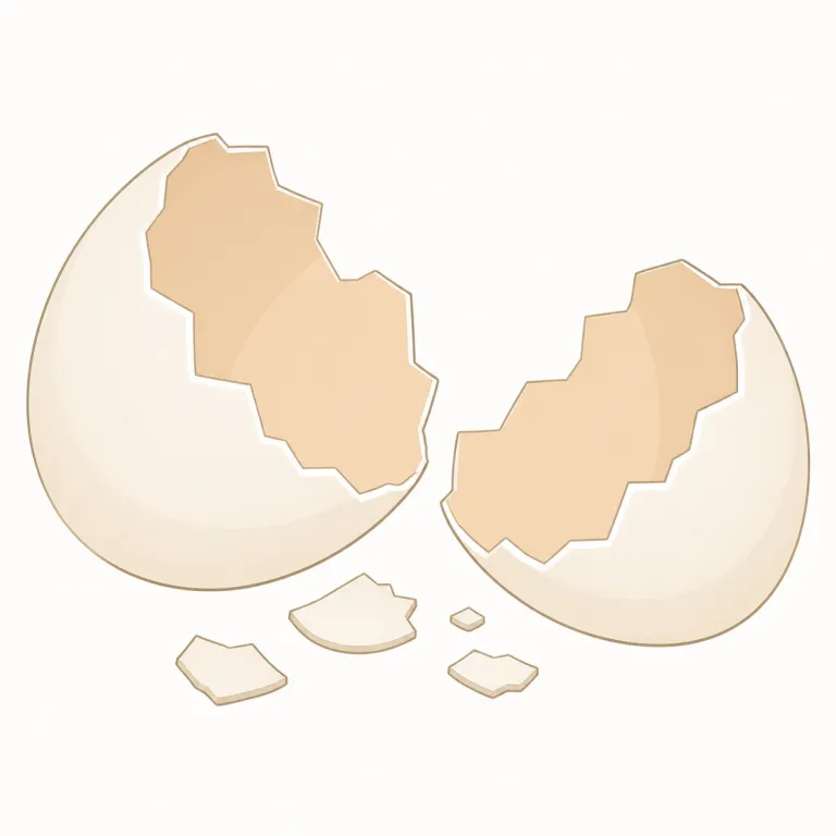 eggshell（卵の殻・名詞）の覚え方イラスト — egg と shell をそのまま足した形なので、まずは『卵＋殻』で直結して覚えるのが最短です