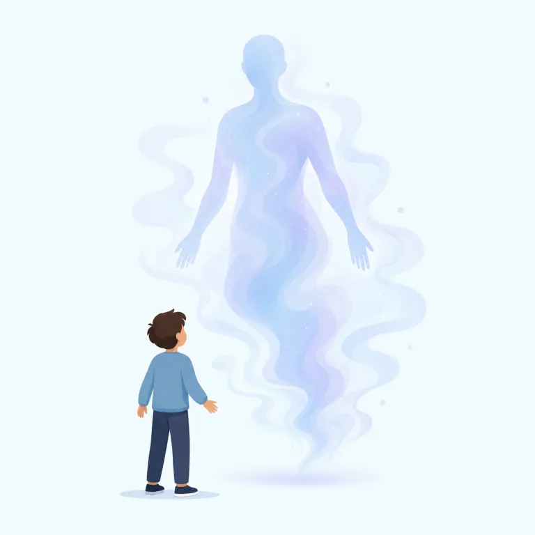 eidolon（幻影・名詞）の覚え方イラスト — ghost や phantom よりも、eidolon は『そこに何か見えるのに、実体はつかめない像』という感触で覚えると残りやすいです