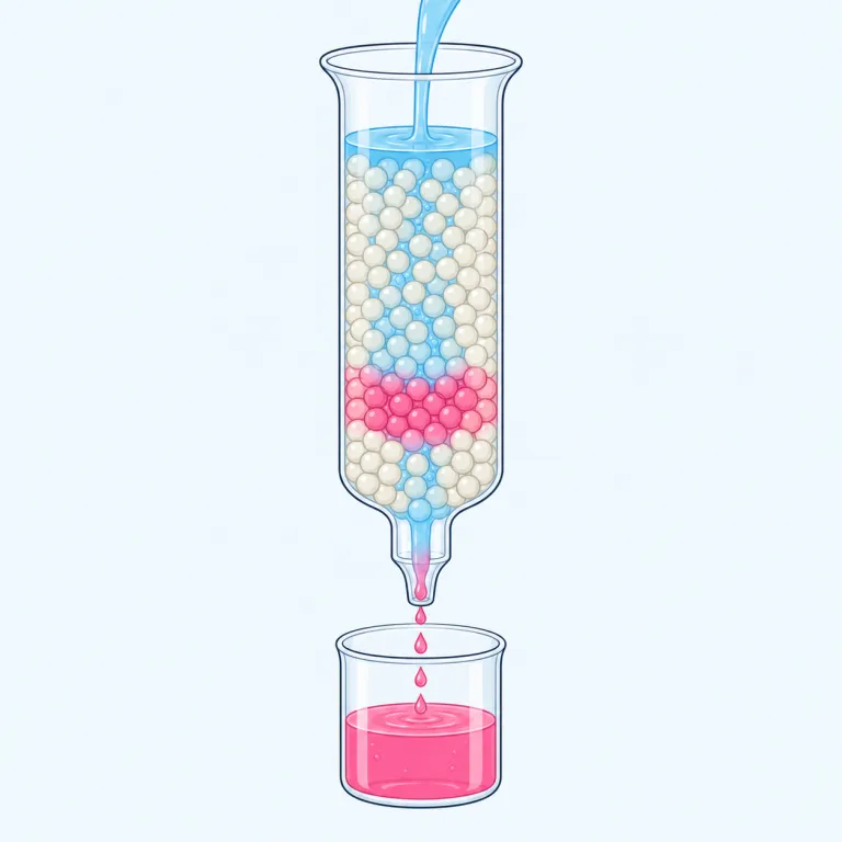 elution（溶出・名詞）の覚え方イラスト — elution は elute の名詞形なので、まず elute「カラムから成分を洗い流して出す」→ elution「その溶出プロセス」と動詞とセットで覚えると定着しやすいです