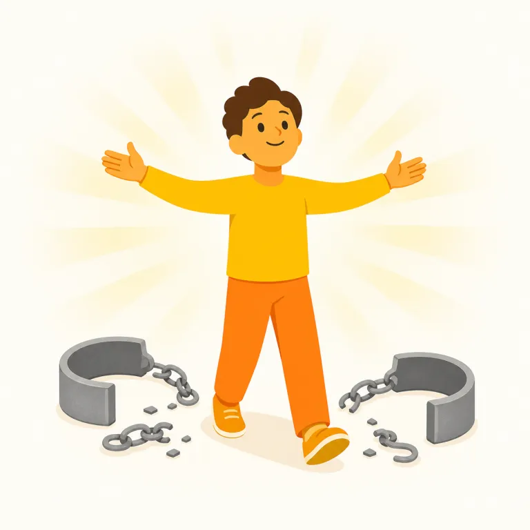 emancipate（解放する・動詞）の覚え方イラスト — escape の「束縛から抜け出す」感覚を足場にすると覚えやすい語です