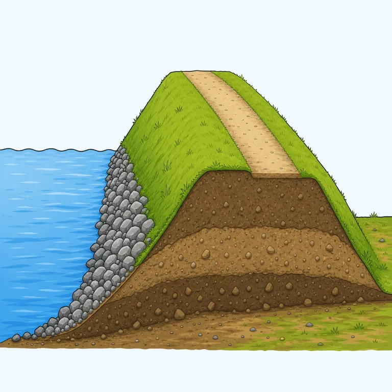 embankment（土手、盛り土・noun）の覚え方イラスト