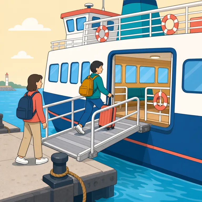 embarkation（搭乗・名詞）の覚え方イラスト — embark は「旅に出る、乗り込む」という動詞で、-ation が付くとその行為や手続きを表す名詞になります
