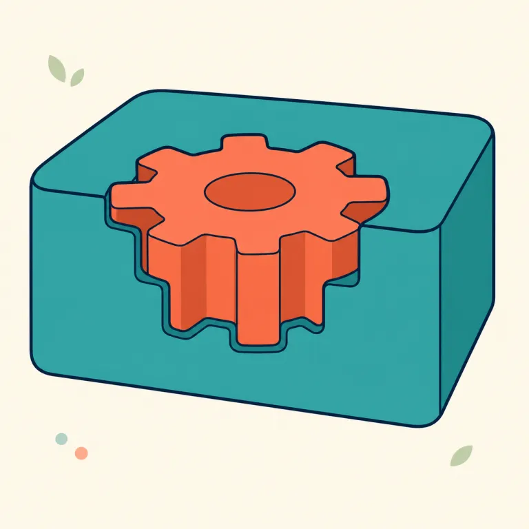 embedded（埋め込まれた・形容詞）の覚え方イラスト — em-「中に」と bed「寝床」を手掛かりに、部品が素材の中に寝かされて固定された像を思い浮かべると覚えやすいです