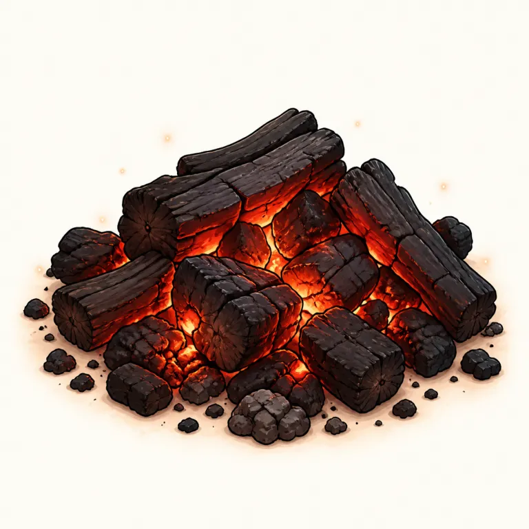 ember（残り火・名詞）の覚え方イラスト — ember は炎そのものではなく、燃え終わりかけでも赤く熱を残している部分