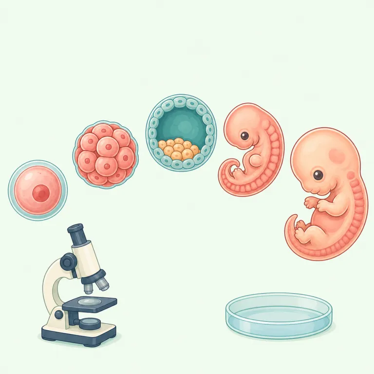 embryology（発生学・名詞）の覚え方イラスト — embryology は embryo（胚）＋ -logy（学問）