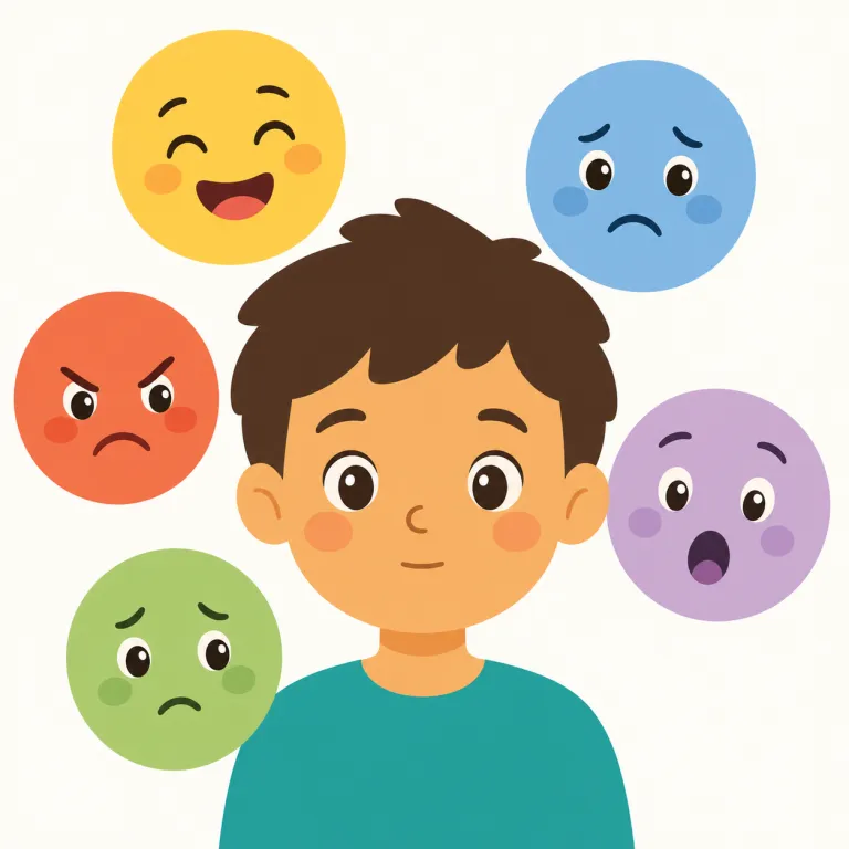 emotion（感情・名詞）の覚え方イラスト — emotion は「感情」として、joy, anger, fear, sadness など人の内側に生じる気持ち全般をまとめて指します