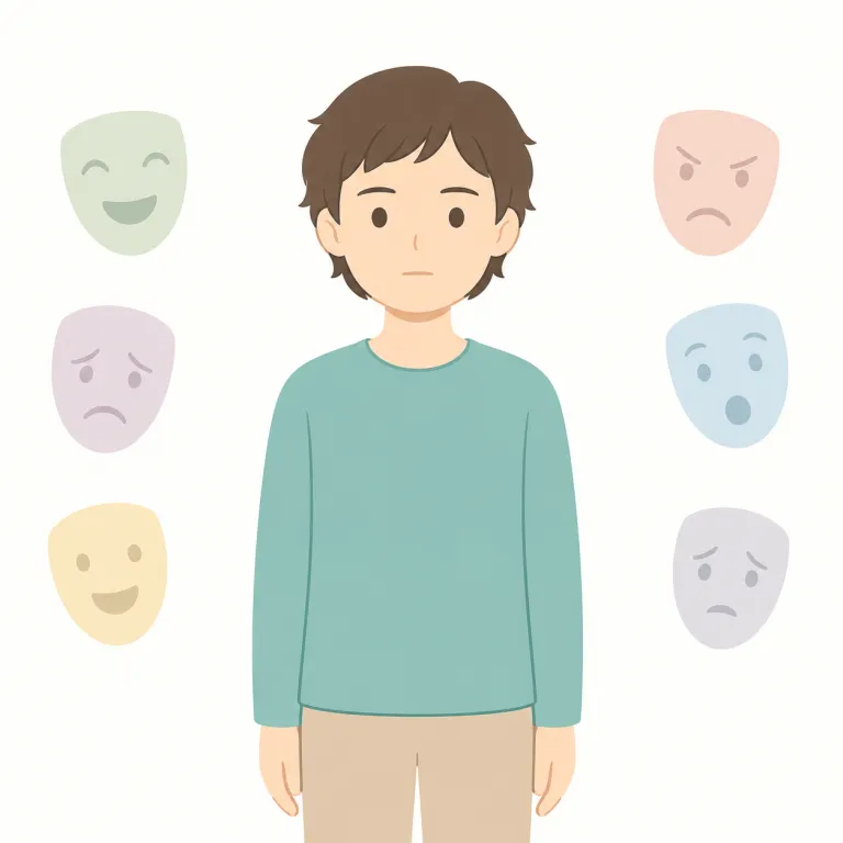 emotionless（無感情・形容詞）の覚え方イラスト — まず emotional（感情的な）を知っていれば、その反対側にある語として覚えやすいです