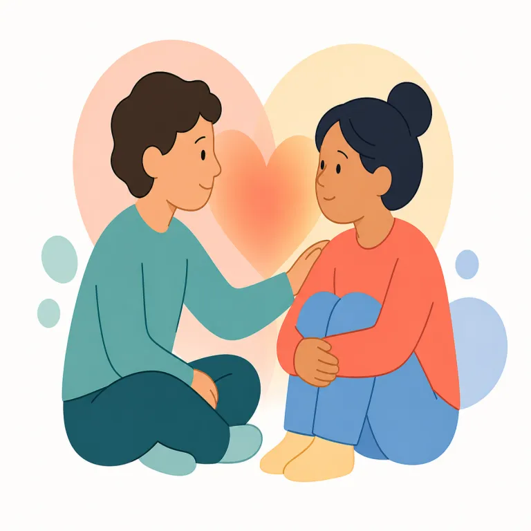 empathy（共感・名詞）の覚え方イラスト — このエントリの empathy は、物語に入り込む「感情移入」そのものではなく、人の苦しみや立場に対して示す「共感」の意味として覚えます