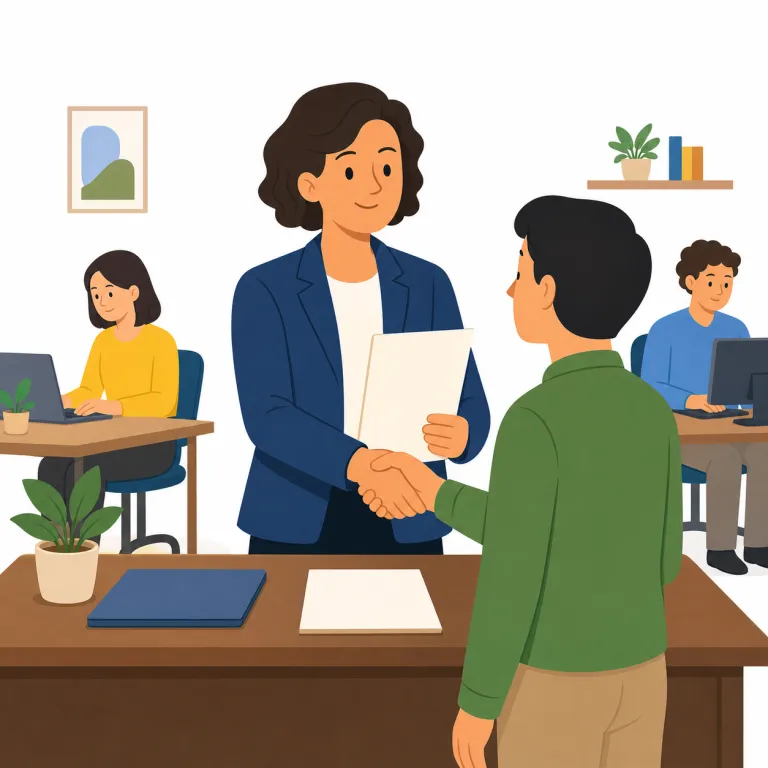 employer（雇用主・名詞）の覚え方イラスト — employ を知っていれば employer はその「する側」