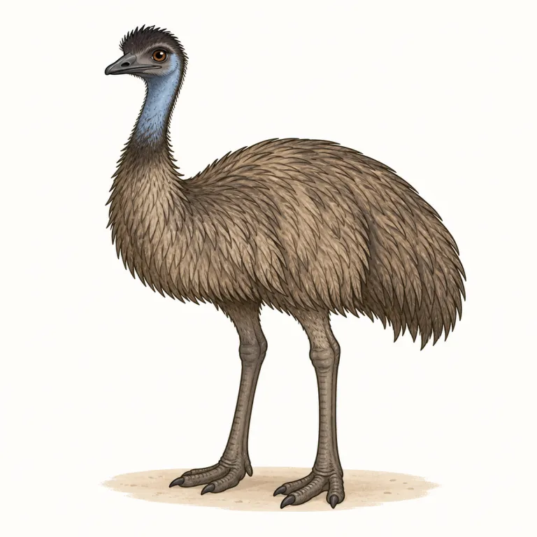 emu（エミュー・名詞）の覚え方イラスト — emu は、まず ostrich（ダチョウ）と対で覚えると定着しやすいです