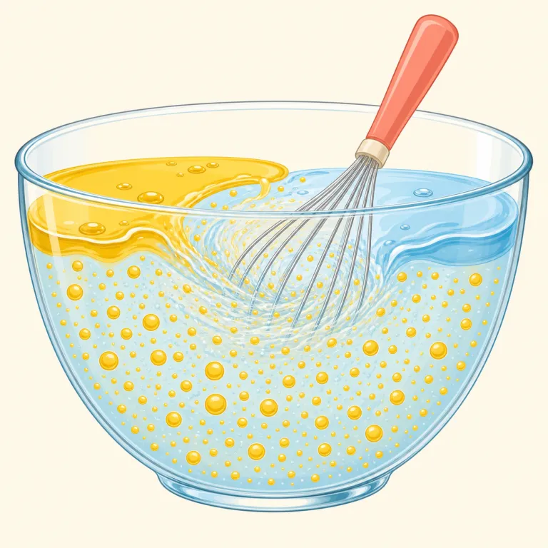 emulsification（乳化・名詞）の覚え方イラスト — emulsion「乳濁液」、emulsify「乳化する」、emulsification「乳化という過程」を一つの語族として覚えましょう