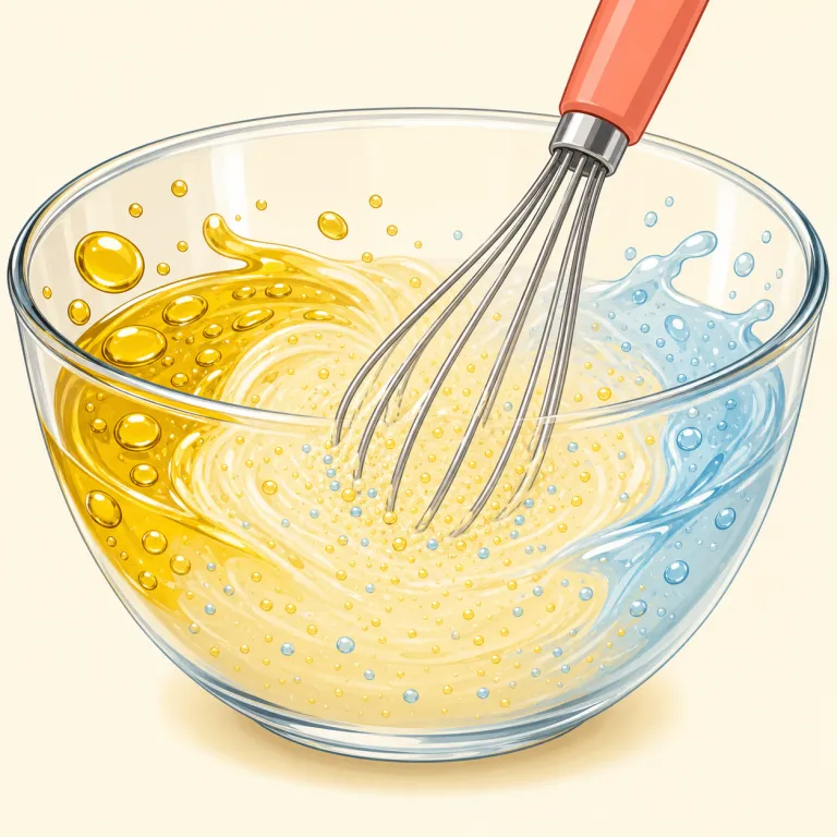 emulsify（乳化する・動詞）の覚え方イラスト — emulsion「乳濁液」に「〜化する」の -ify が付いた動詞と理解すると覚えやすい語です