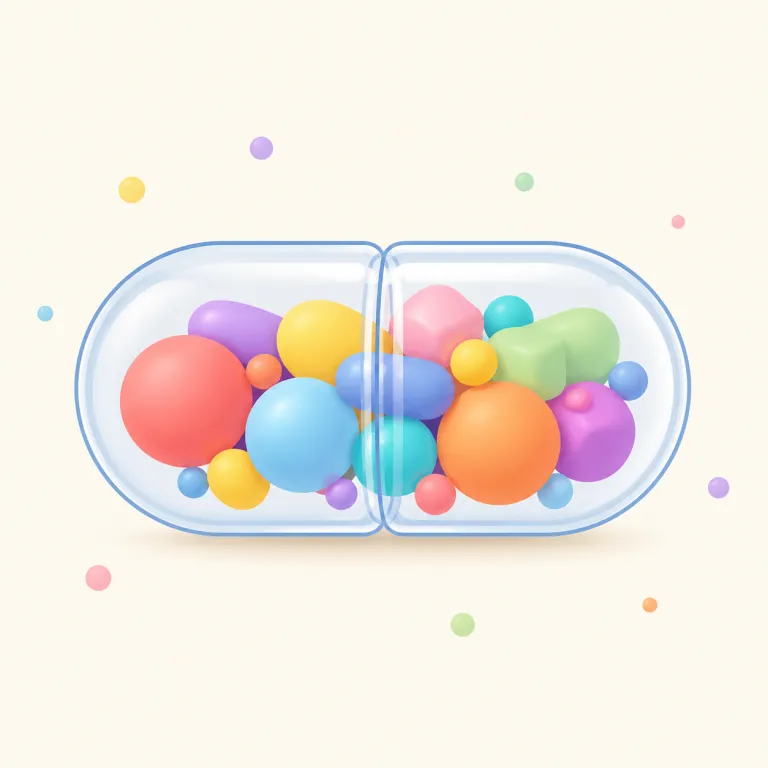 encapsulating（要約する・動詞）の覚え方イラスト — capsule は中身を小さな容器に収めるもの