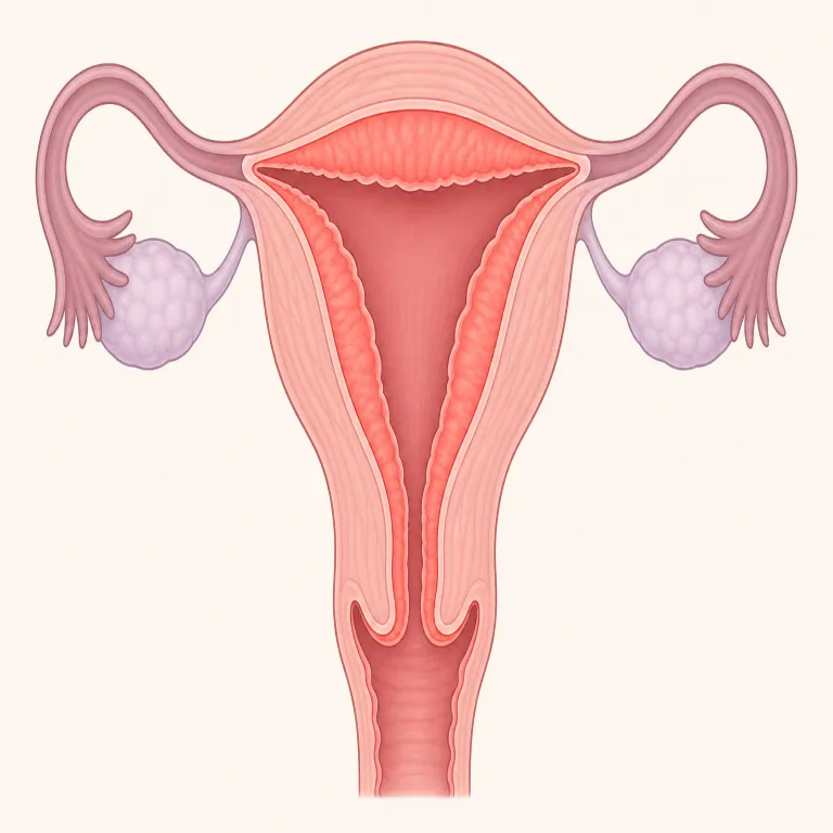 endometrial（子宮内膜の・形容詞）の覚え方イラスト — endo- は「内側」で、endoscope（内視鏡）にも出る形