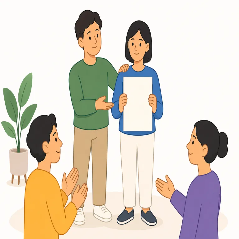 endorse（支持する・動詞）の覚え方イラスト — endorse は、単に好きだと言うより、公の立場や権威を使って方針・候補者・提案に賛成を示す「支持する」です