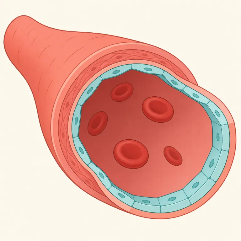 endothelium（内皮・名詞）の覚え方イラスト — endo- は endoscope, endocrine などと同じ「内側」