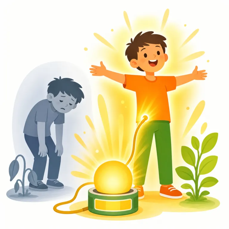 energize（元気づける・動詞）の覚え方イラスト — energy に -ize「〜にする」が付いた形と見ると、energize は「energy のある状態にする」です