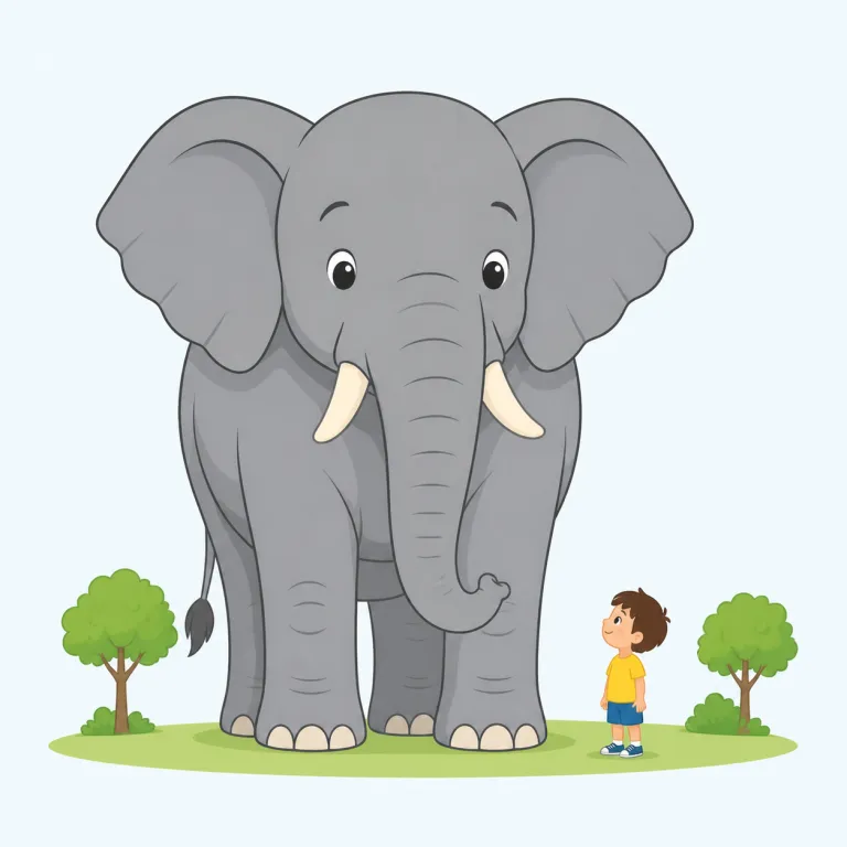 enormous（巨大な・形容詞）の覚え方イラスト — この「巨大な」は、建物・像・動物・機械など、見た目や実際の寸法が非常に大きいものを表す意味として覚えます