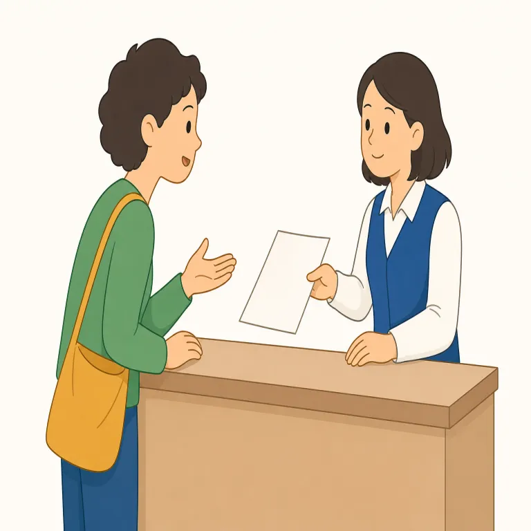 enquire（問い合わせる・動詞）の覚え方イラスト — `enquire` はまず `inquire` の英式つづりだと押さえると覚えやすいです